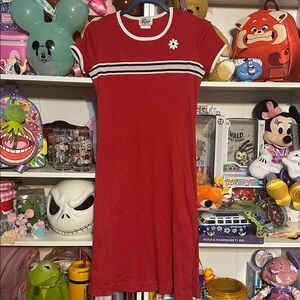 Vintage late 90’s Red Short Sleeve Dress with White Trim and daisy